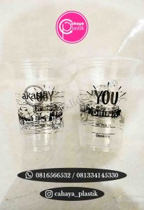 sablon gelas plastik 14 oz 