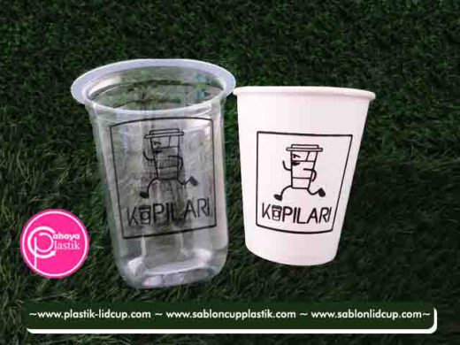  Sablon  cup plastik  14 oz oval 7 gram dan paper cup 8 oz 